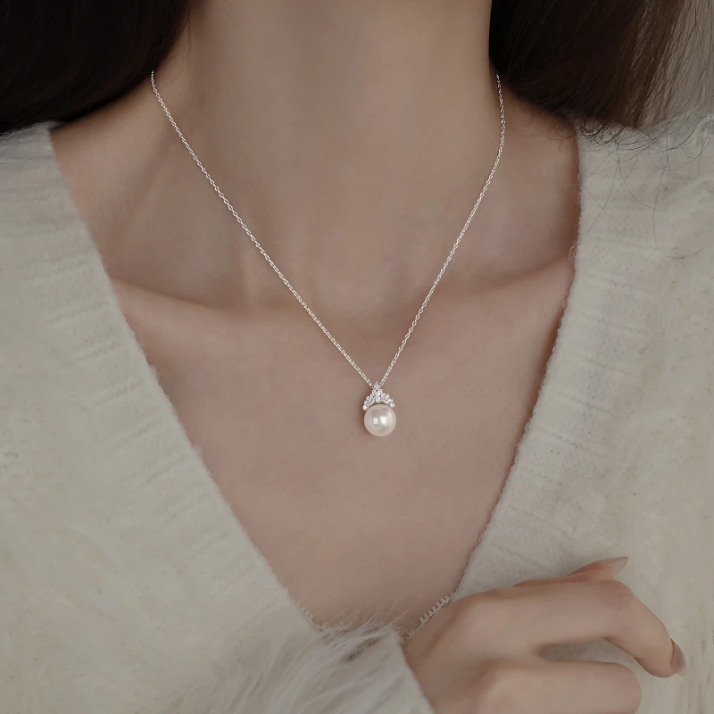 链子925银仿珍珠 皇冠珠珠项链女2025年新百搭锁骨链毛衣链配饰