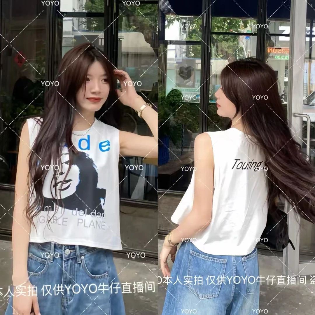 YOYO自制【慵懒感背心】夏季显瘦短款百搭宽松印花上衣背心