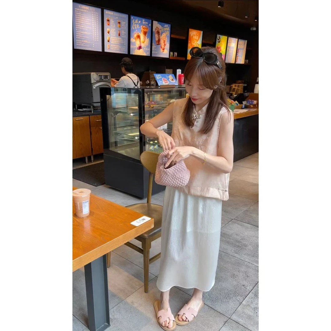 QiongQiong人手款！新中式国风提花盘扣显瘦无袖上衣