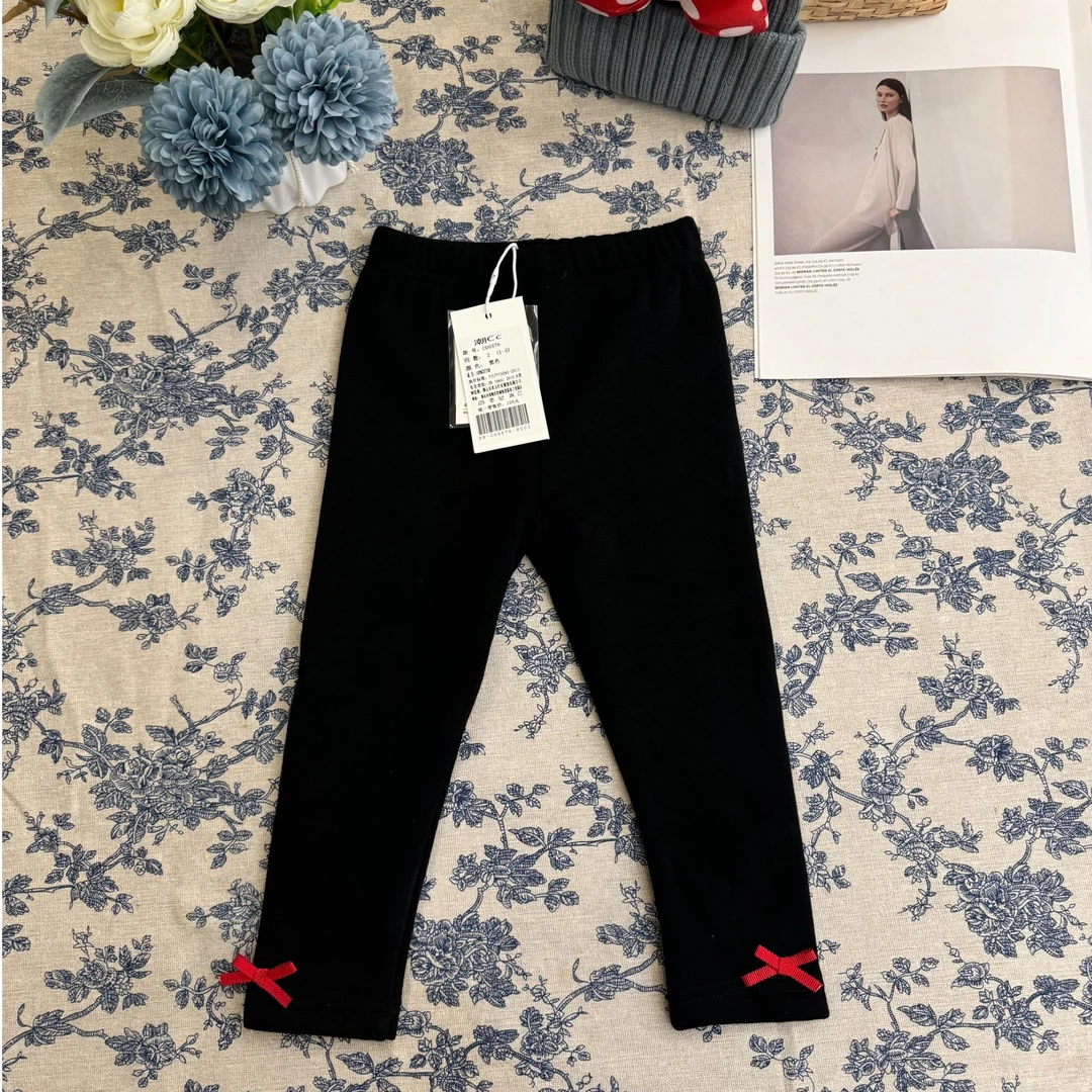 （赠送袋子）冬季女童黑色百搭洋气加绒加厚长裤打底裤