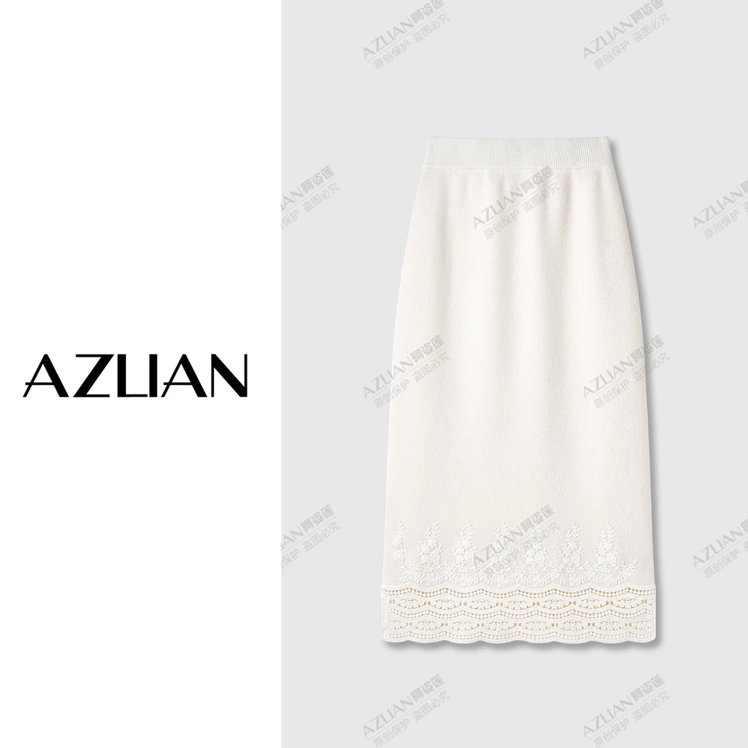 【阿姿莲】气质下摆镂空钩花两侧开叉直筒包臀半身裙女 PX-2143