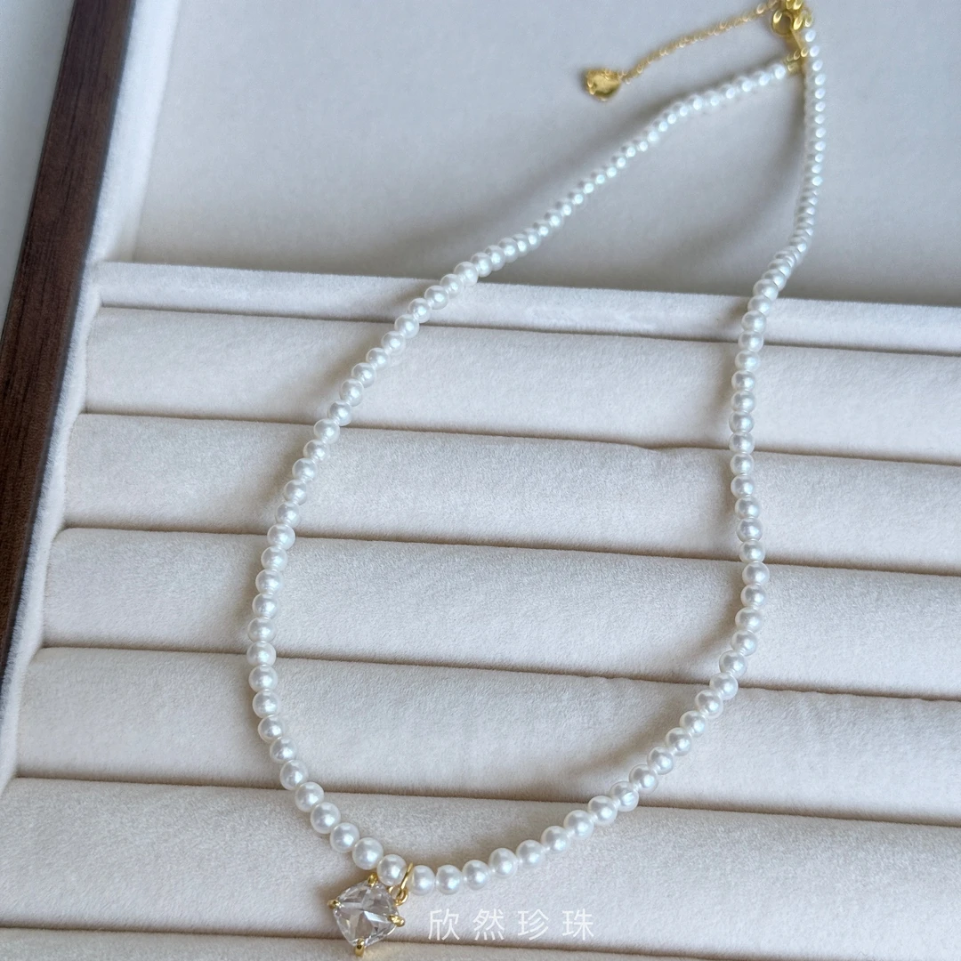 【欣然珍珠】3.5-4mm吊坠淡水珍珠项链