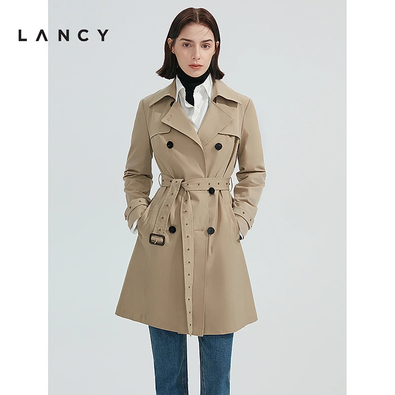 LANCY/朗姿中长款修身显瘦气质高级感女2023春风衣设计感流行外套