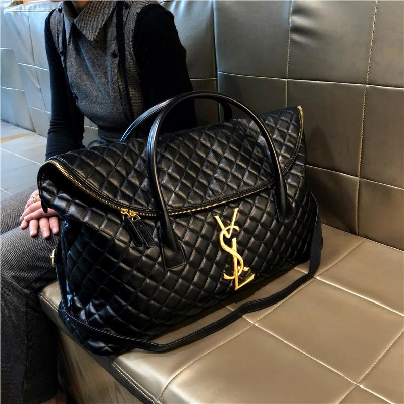 香港品牌大容量菱格质感女士托特包2025新款时尚手提行李斜挎女包