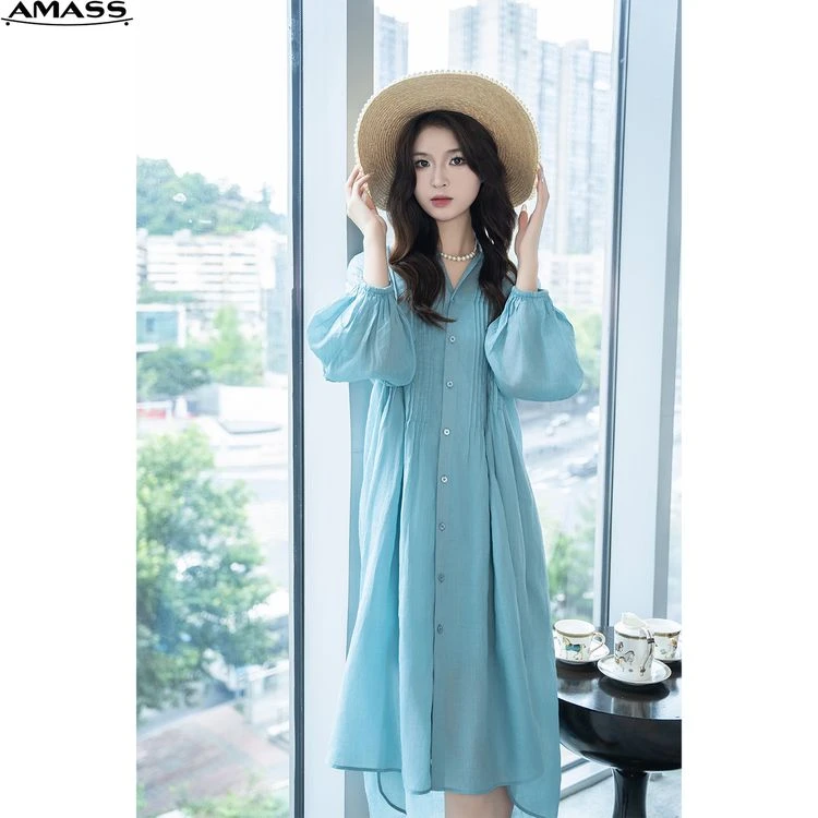 AMASS/阿玛施凉感苎麻清新尤莱特舒适宽松气质中式连衣裙5500536