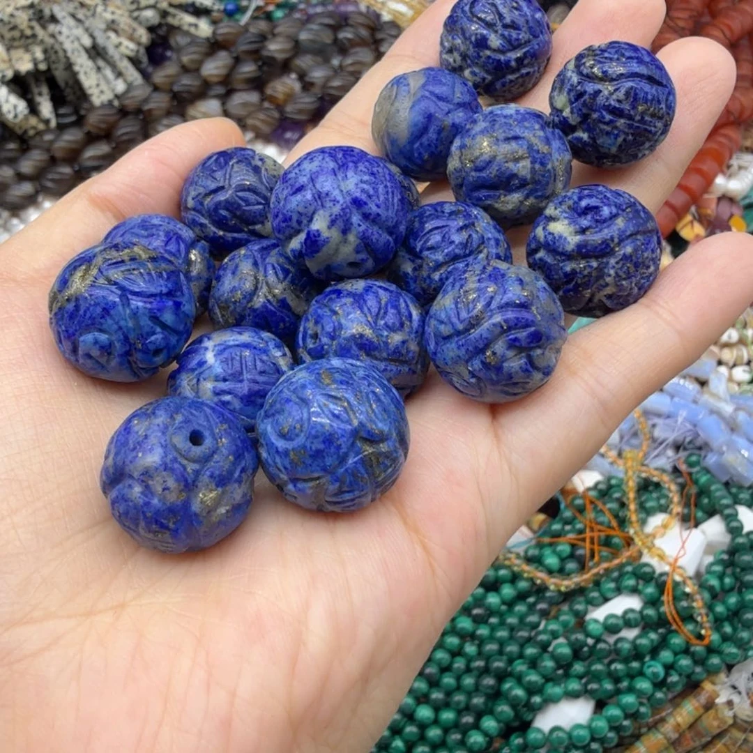 水晶珠宝半成品未镶嵌卡17老矿青金雕刻（3颗）