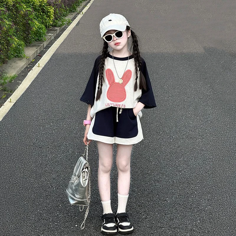 儿童服装2025新款夏装女童运动休闲短裤套装女孩夏季时尚短袖t恤