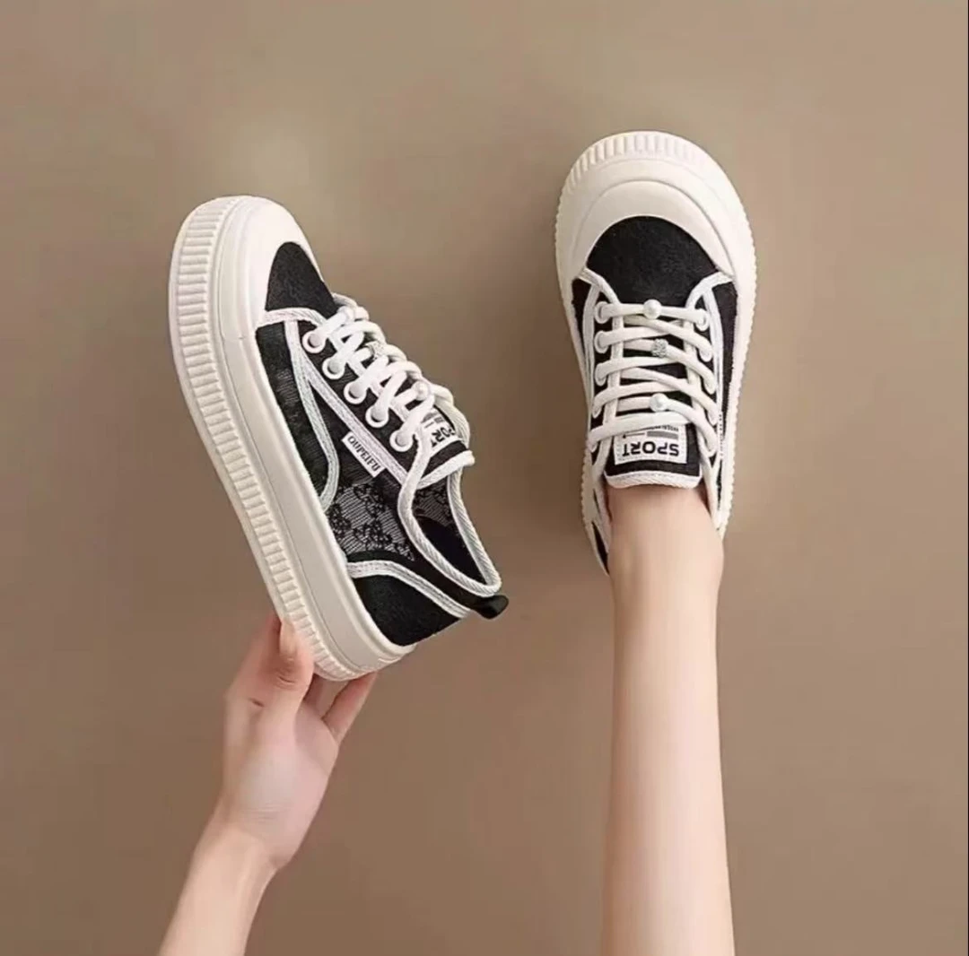 2025夏季时尚厚底网面透气校园风配裙子蕾丝渔夫鞋休闲板鞋D1