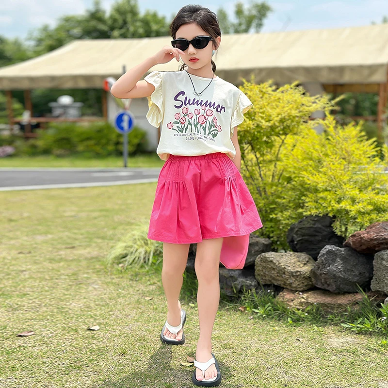 女童短袖套装夏装2025新款儿童休闲短裤韩版两件套中大童洋气夏款