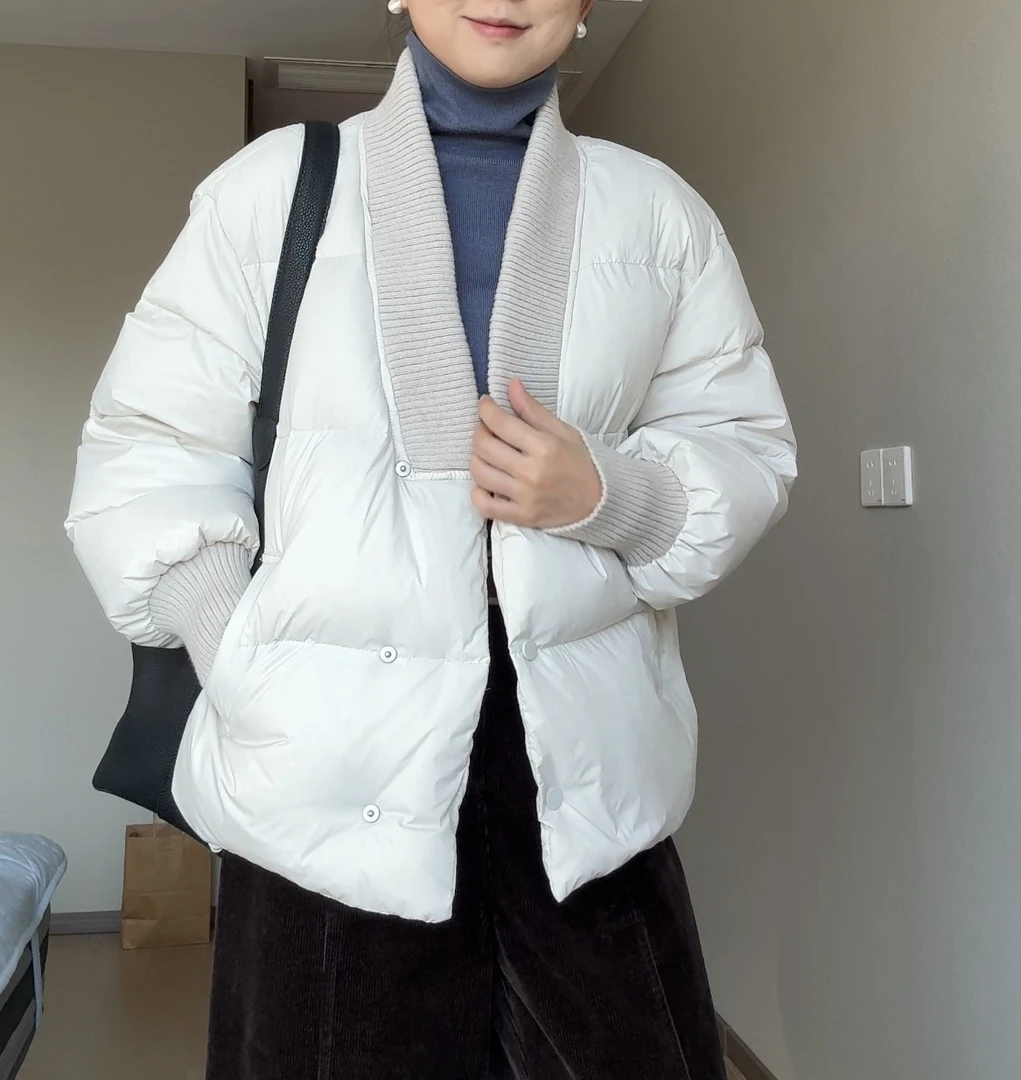 UME ”生意人“ 气质针织V领羽绒外套 安心臻品