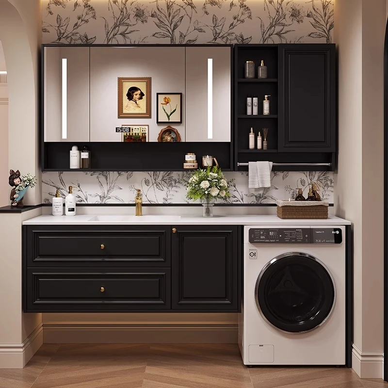 法式复古洗衣机一体柜组合阳台洗衣池卫生间浴室柜洗手台洗脸盆柜