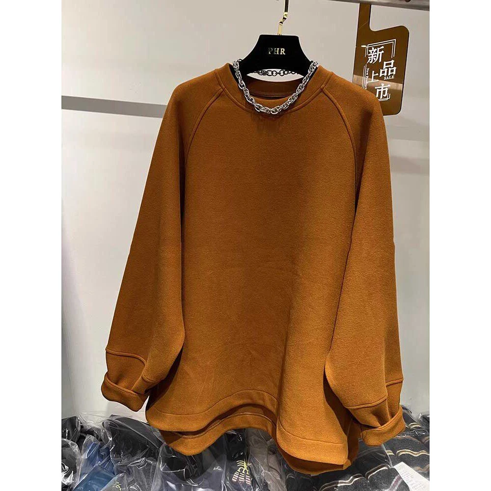 胖妹妹240斤大码慵懒风中长款上衣宽松显瘦设计感两侧开叉卫衣女