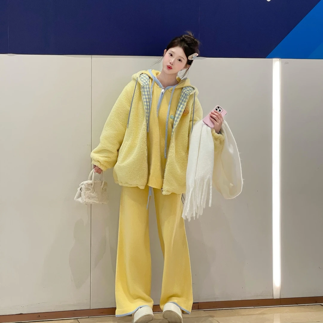 LIRUI 【奶绒轻甜】连帽加厚保暖毛毛外套冬季新款时尚休闲百搭上衣