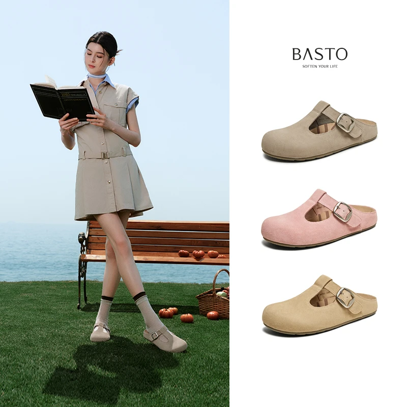 百思图2025夏季新款商场同款复古运动勃肯鞋平跟女凉鞋B6751BH5