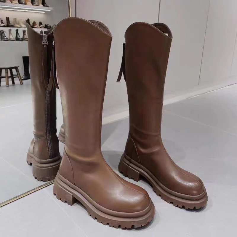 22090  新款时尚气质粗跟圆头百搭长靴（四季款）