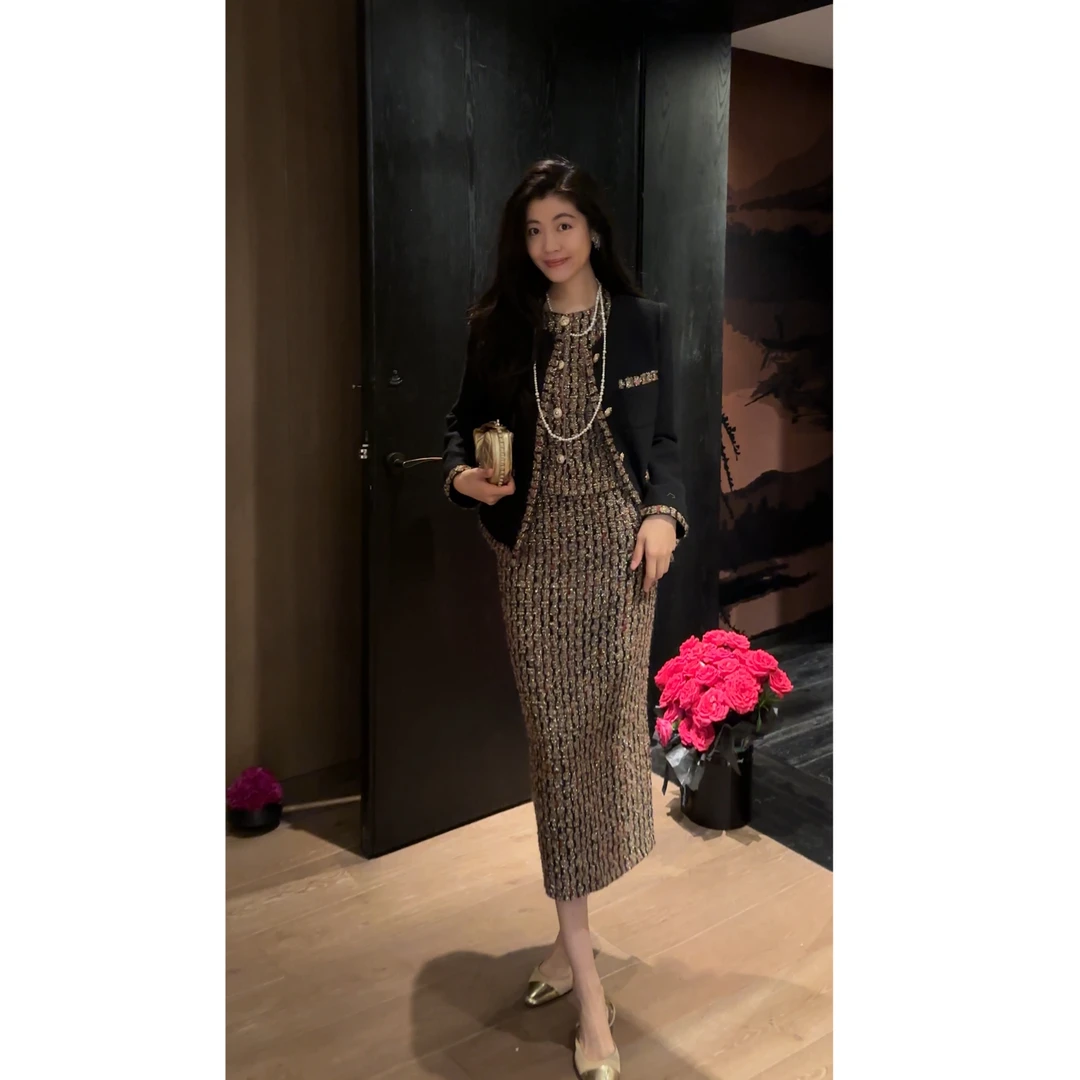 N.COU妮蔻25秋新款小香风法式气质贵气轻奢粗花呢重工套装DY22168