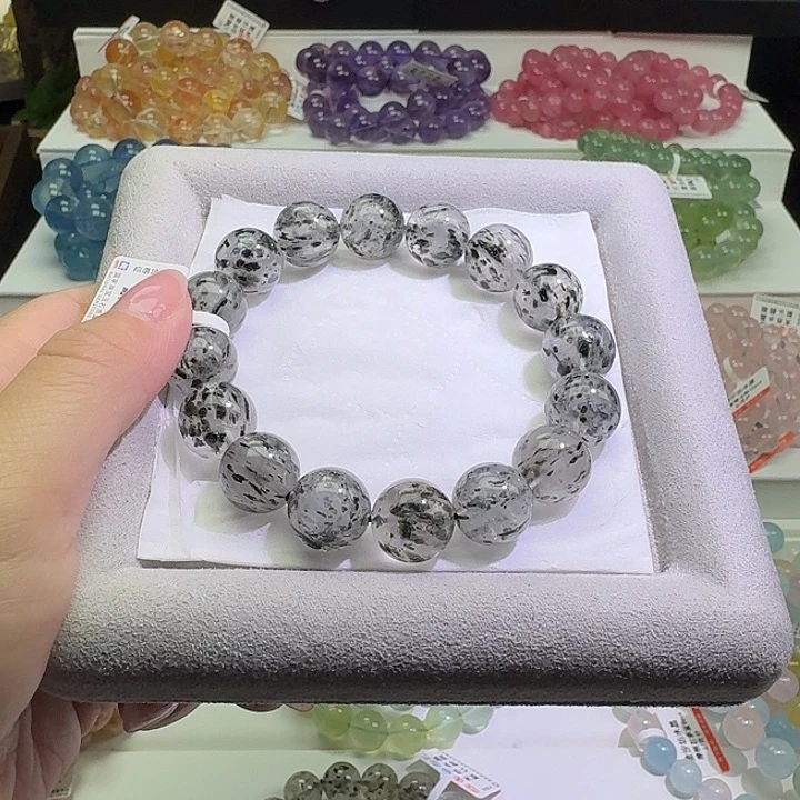 水晶手链未镶嵌   黑乌鸡云母 13m+