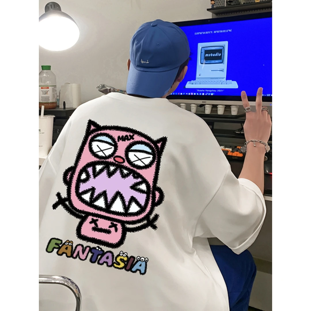 正肩短袖时尚高街阳光干净男生穿搭半截袖cleanfit小领口恤休闲DS