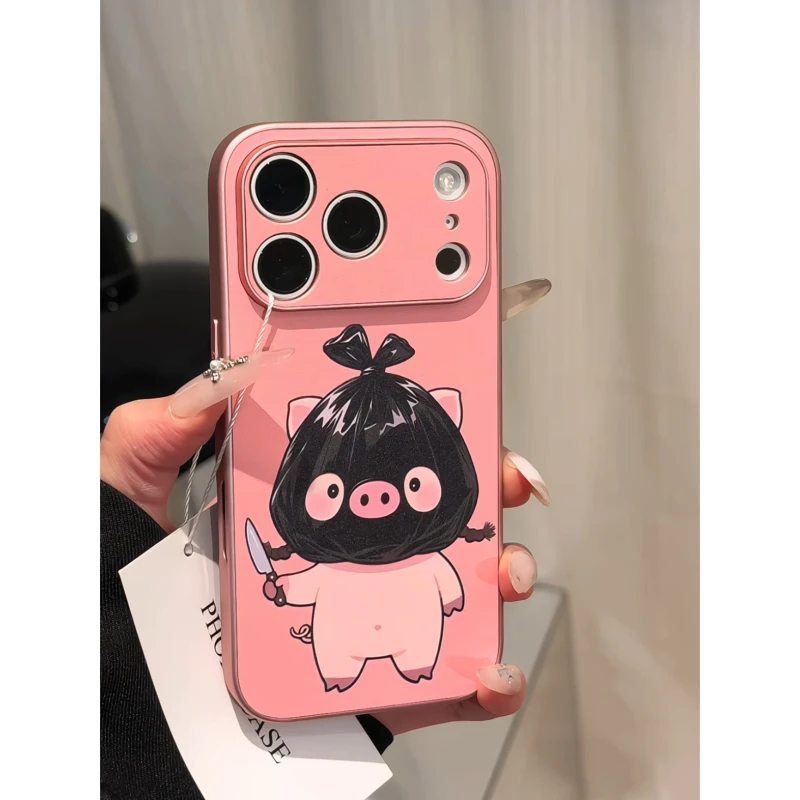 打劫小粉猪适用苹果17pro手机壳16pm纯色简约15plus小众ins视窗13