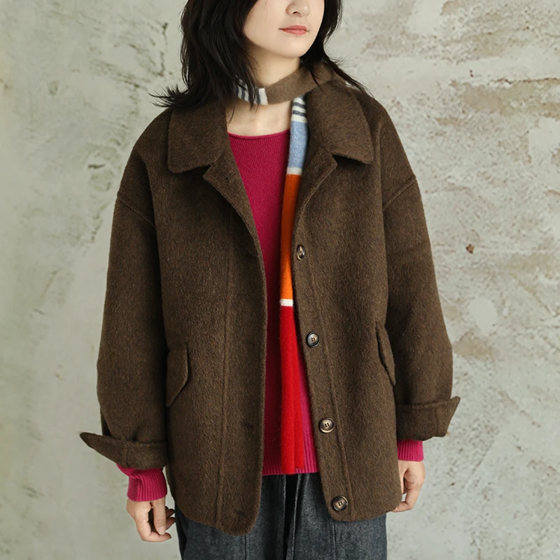 尘染·骆驼绒·高级感毛呢外套女2025秋冬新款韩版气质咖色大衣