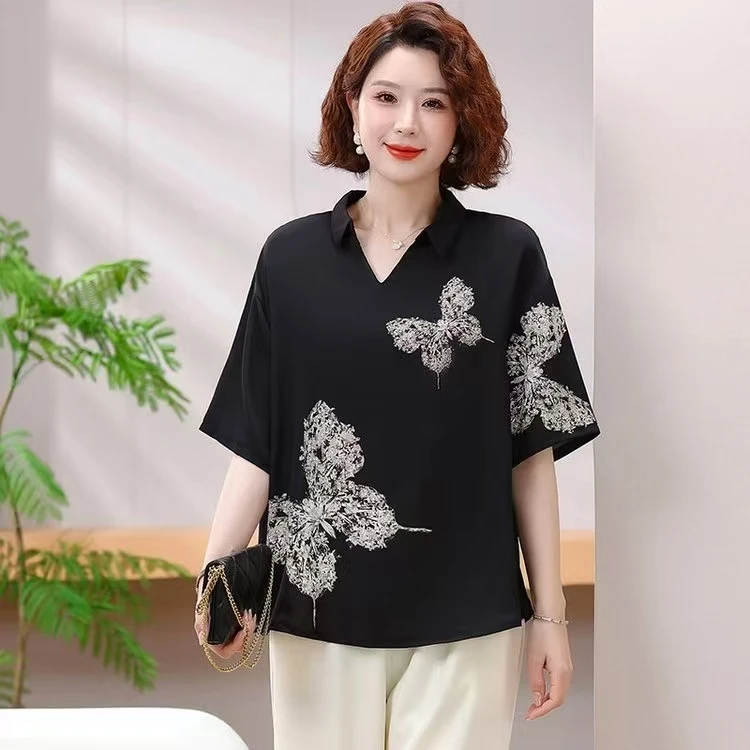 荣姐大码妈妈装-9023夏季时尚中老年妈妈显瘦宽松中国风套装洋气