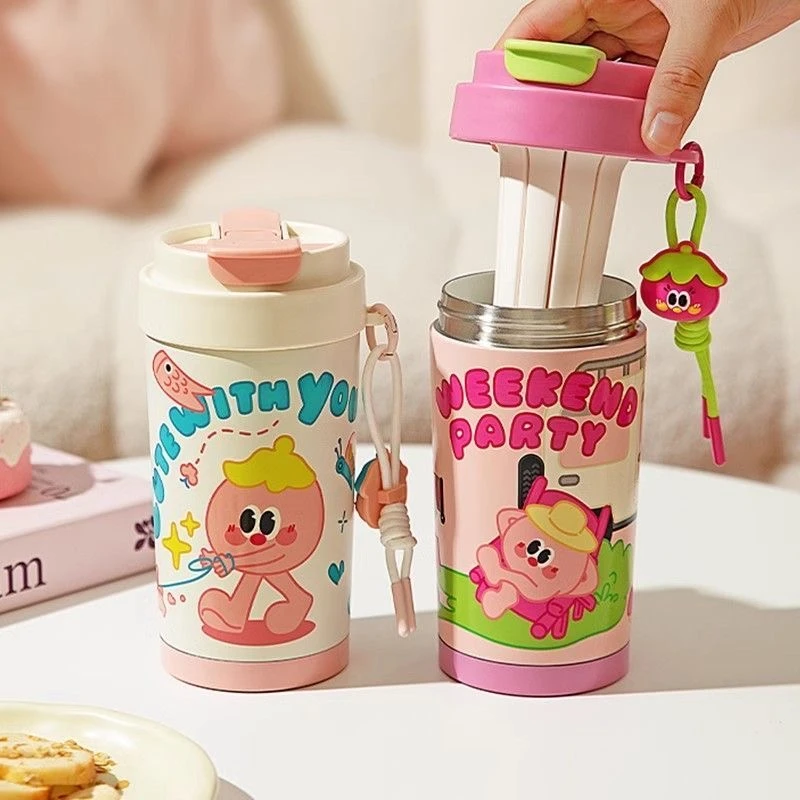 涂鸦嘟嘟双饮咖啡保温杯喷陶瓷层316不锈钢水杯