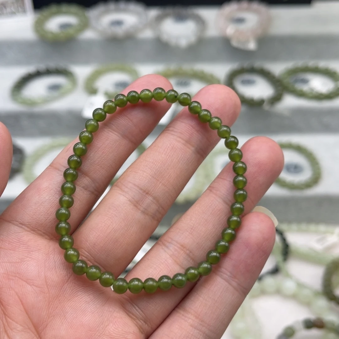 和田玉未镶嵌手链卡4碧玉菠菜绿