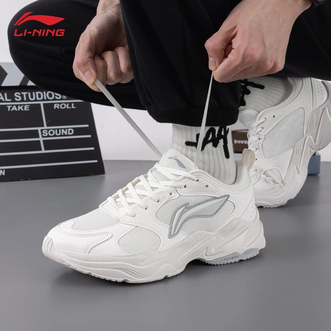 李宁脉冲男鞋老爹鞋2025夏季新款网面透气小白鞋百搭厚底休闲鞋子