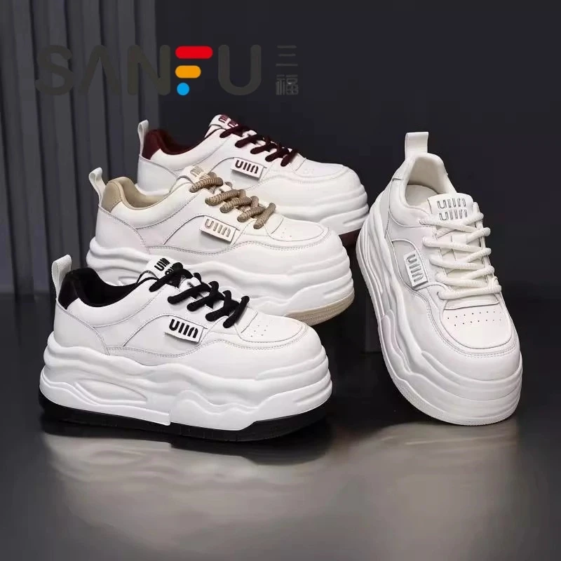 三福厚底百搭小白鞋女2025春季新款小个子增高爆款运动休闲鞋板鞋