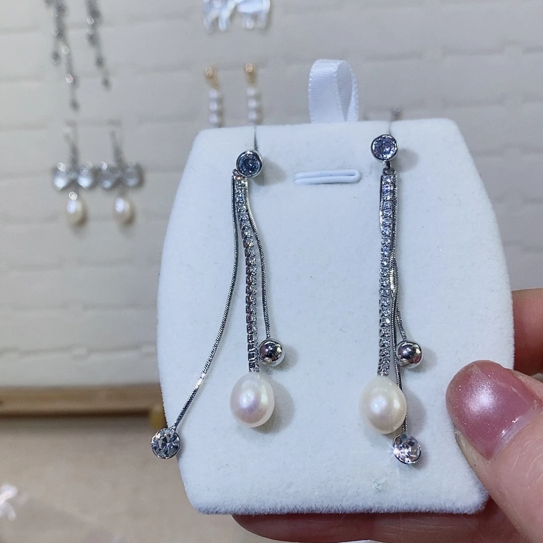 银S925镶嵌耳饰淡水珍珠