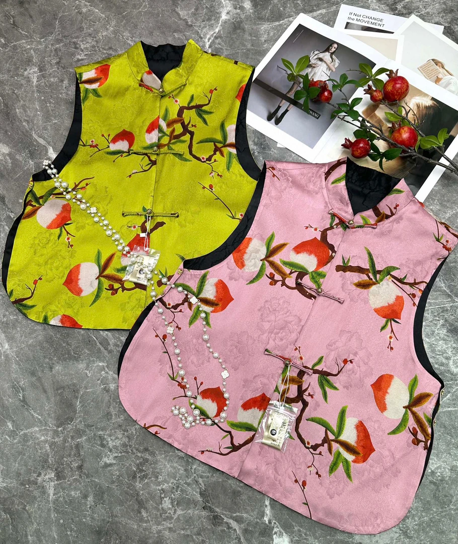 【古梵孜】新中式人丝香云纱幡桃提花双面双穿马甲无袖马夹时尚