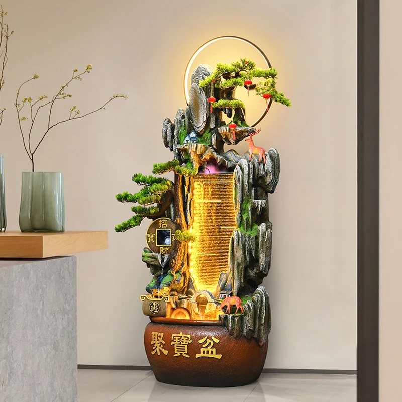 聚宝盆假山流水喷泉落地摆件客厅酒店阳台公司玄关循环水装饰