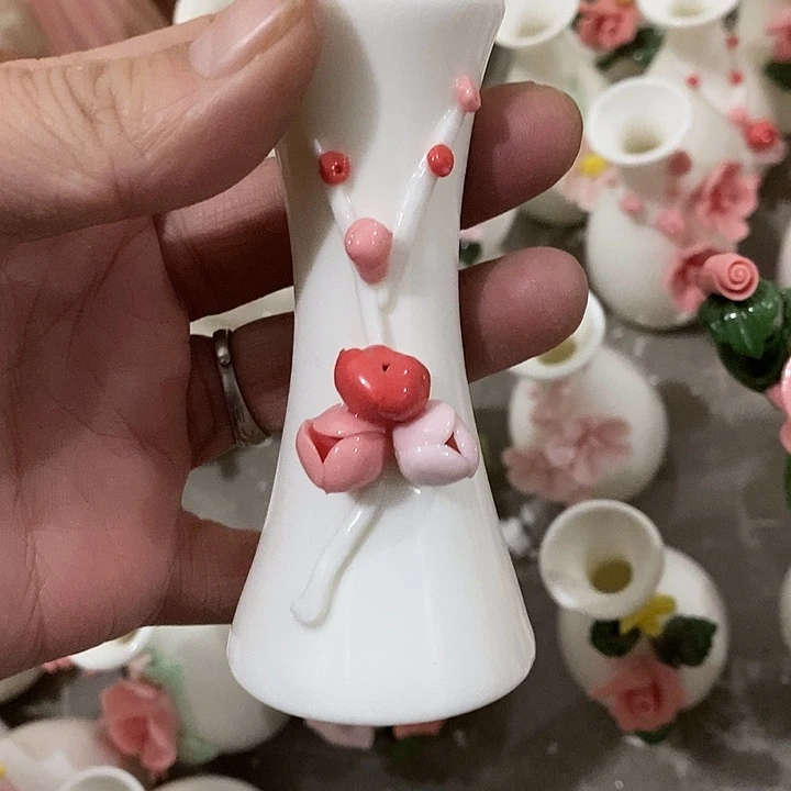 瓷片纯手工陶瓷花摆件瑕