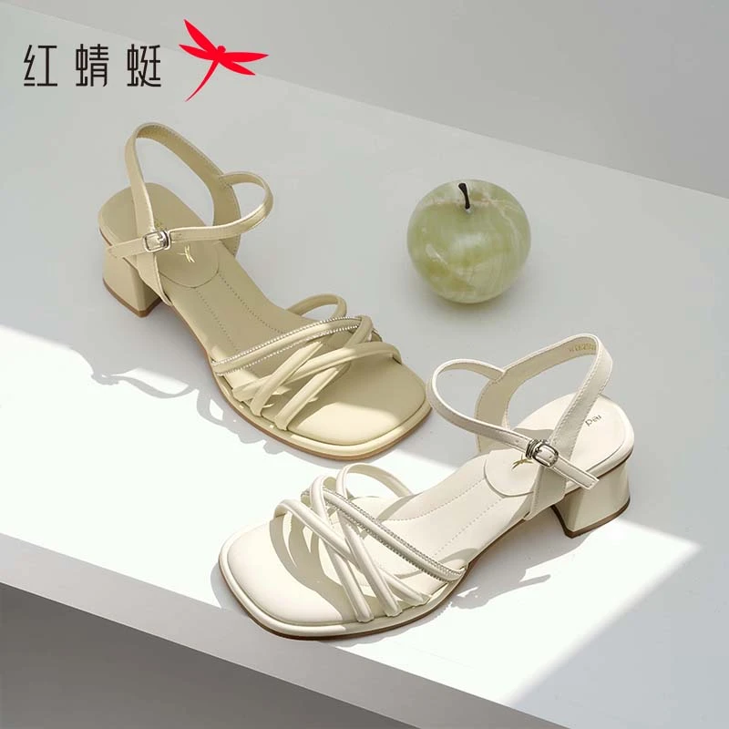粗跟凉鞋女2025夏季新款女鞋通勤气质一字带凉鞋白色高跟鞋