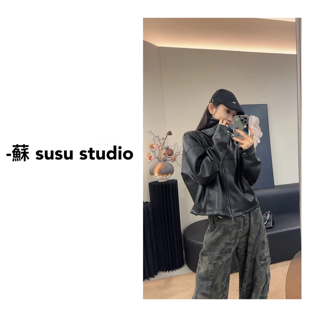 Su 秋季显贵时髦老钱BC感皮夹克皮衣外套女短款 H0512