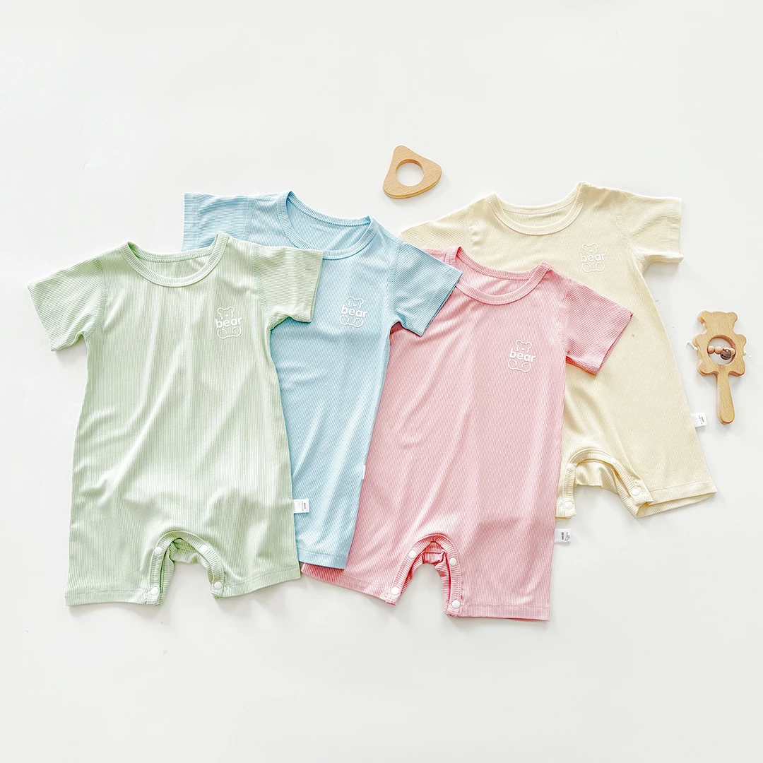 夏季新款A类衣服a类薄款莫代尔婴儿宝宝空调服短袖连体衣婴儿衣服