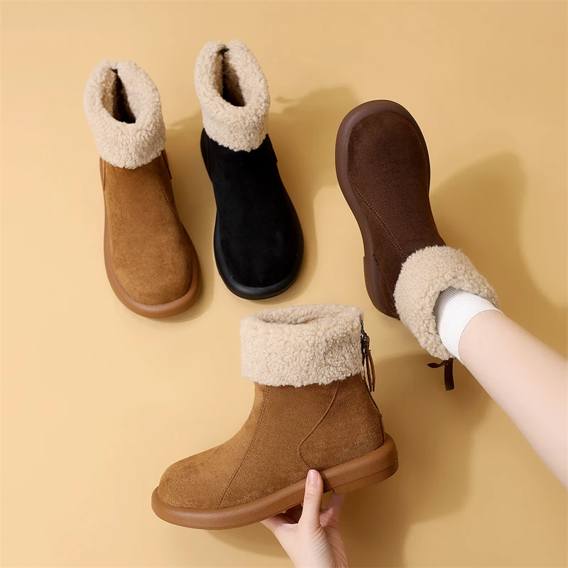 平底加厚保暖防滑雪地靴女2025冬季新款时尚百搭毛毛口短靴大码41