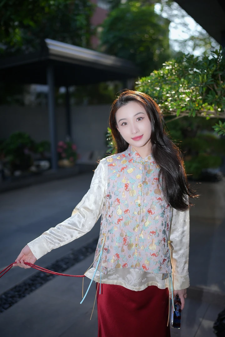 蓝大【琉璃】桑蚕丝流苏对襟马甲6782