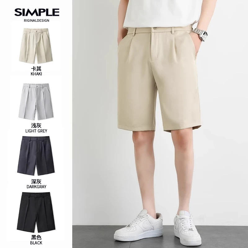美式西装短裤男款夏季薄款宽松五分裤西裤直筒港风休闲裤五分裤子