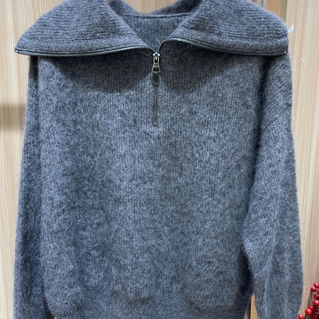 羊绒拉毛宽松型羊绒衫打底衫女士加厚针织中长款常规韩版潮牌时尚