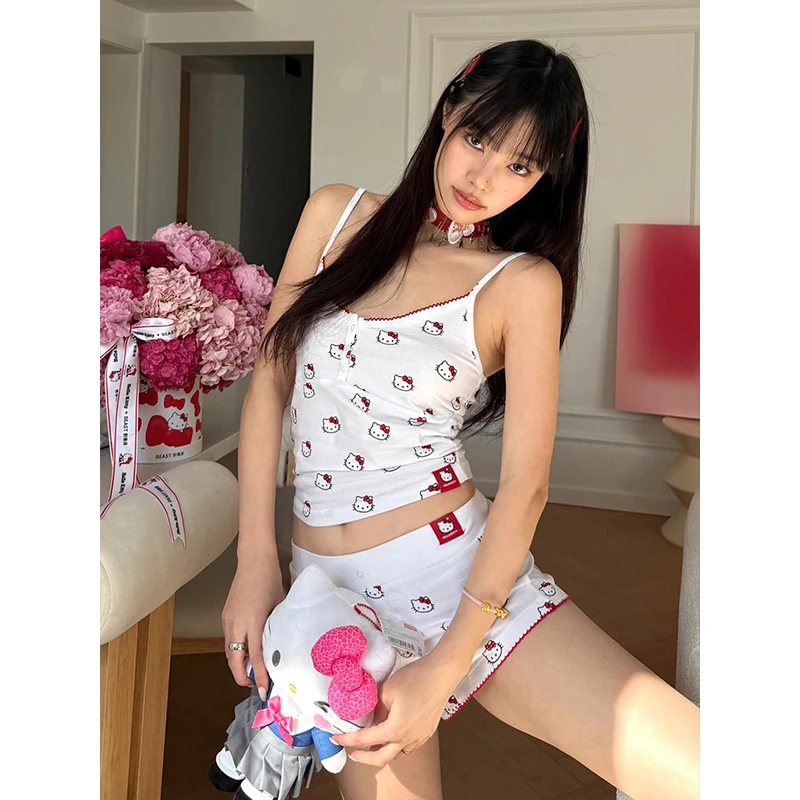 【可爱Kitty】韩系甜辣性感睡衣女春夏季新款吊带短裤家居服可外穿