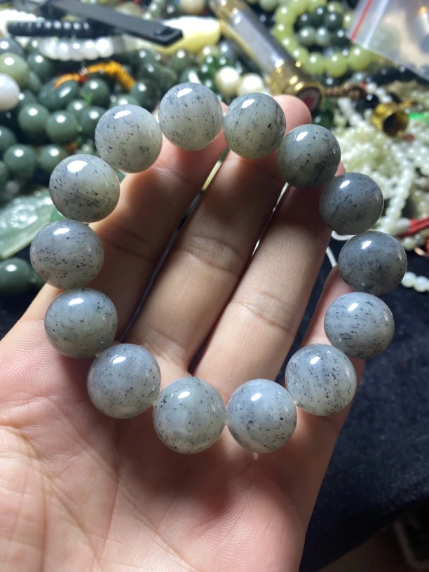 和田玉点圈青花卡16圆珠手串