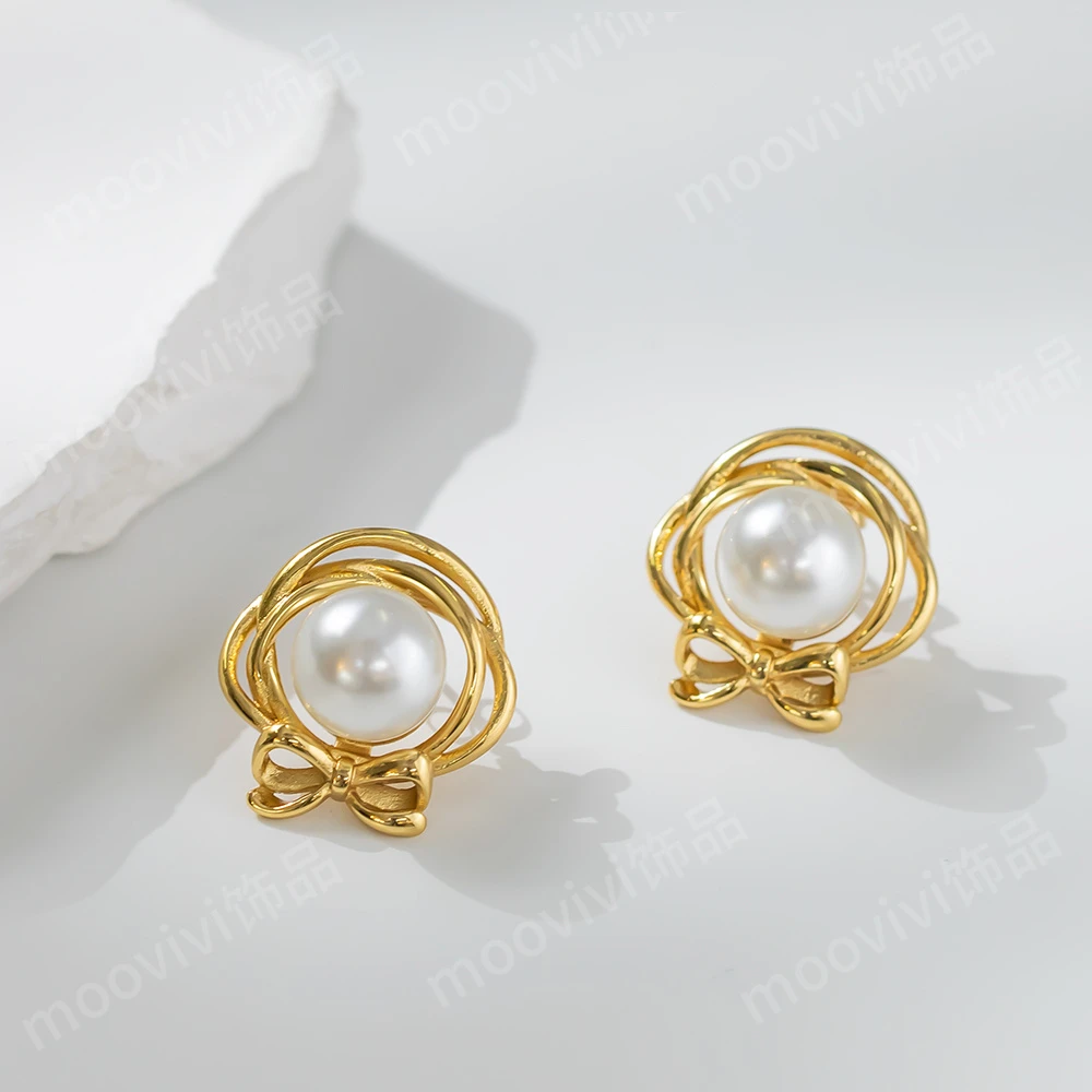 钛钢仿珍珠耳饰 金色女百搭仿珍珠耳环素款气质优雅白色轻奢精致