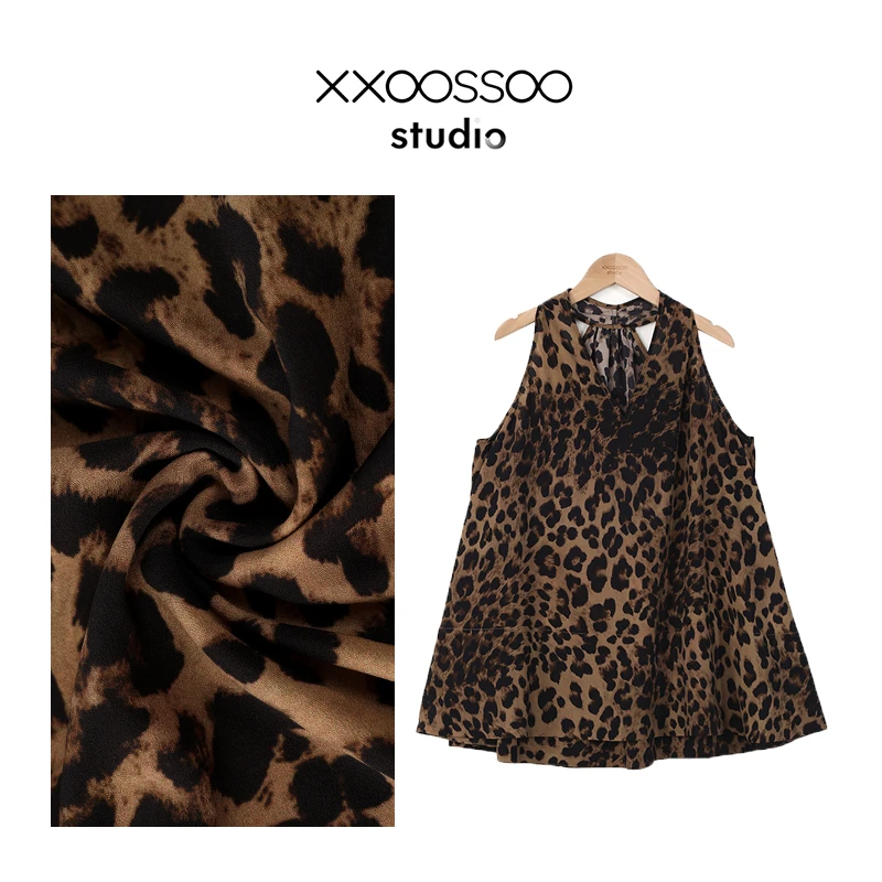 xxoossoo 仿真丝cleanfit风通勤宽松型背心豹纹女士芭蕾风