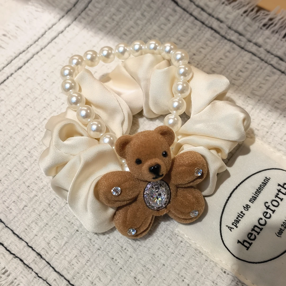 A409白色串珠咖色抱抱小熊闪闪肠圈