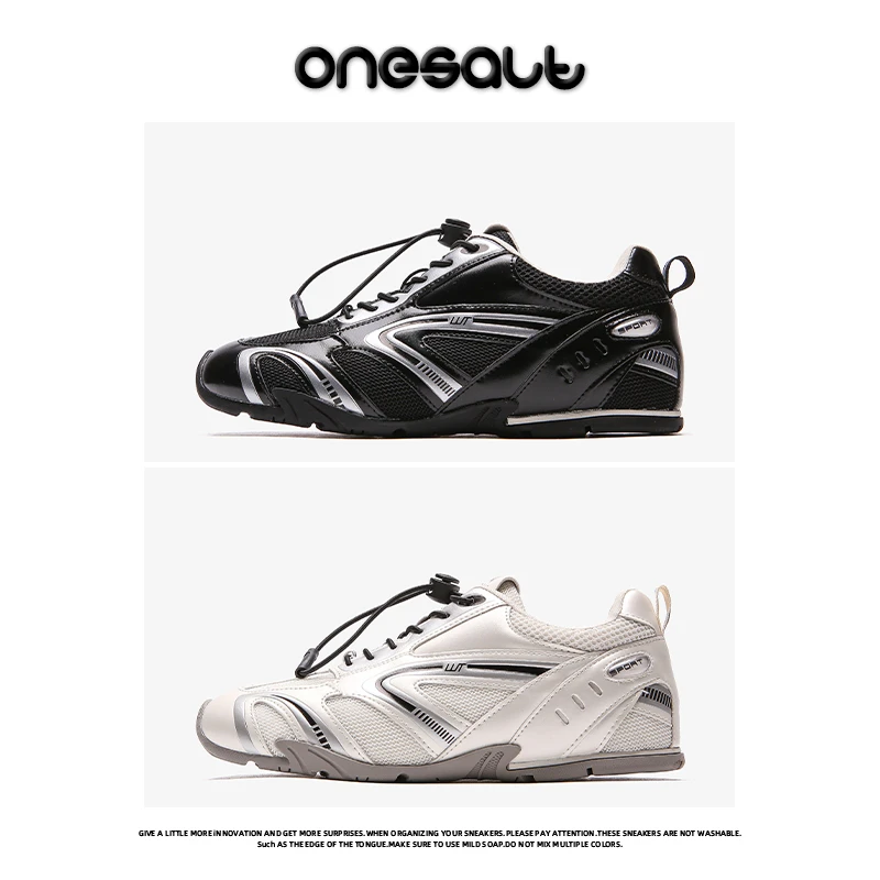 Onesalt夏季氮气少女定制内增高4cm赛车鞋牛皮真皮慢跑休闲增高鞋