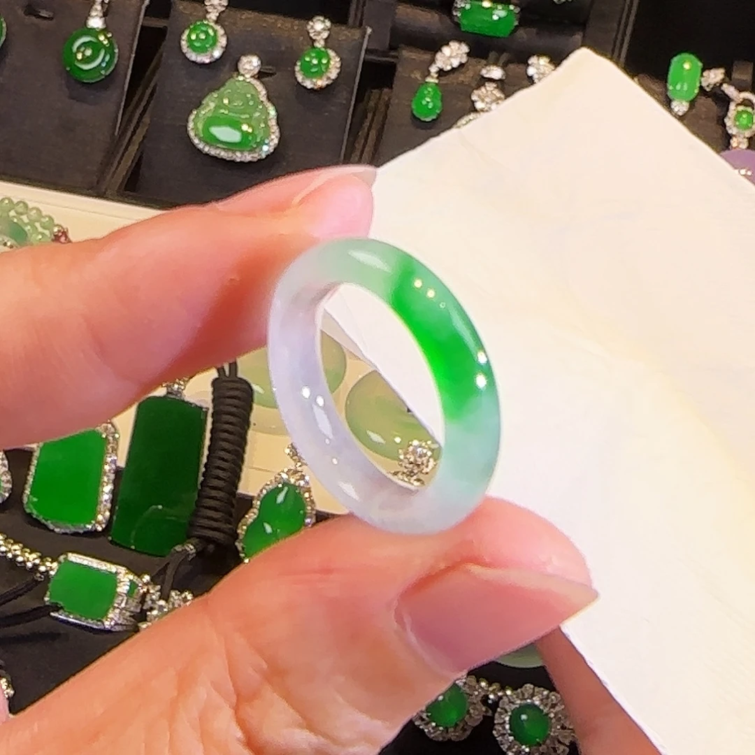 翡翠未镶嵌戒圈12圈口翡翠指环