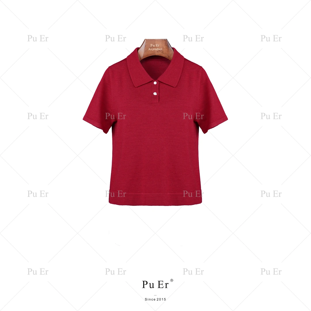 璞迩全羊毛红色针织polo衫