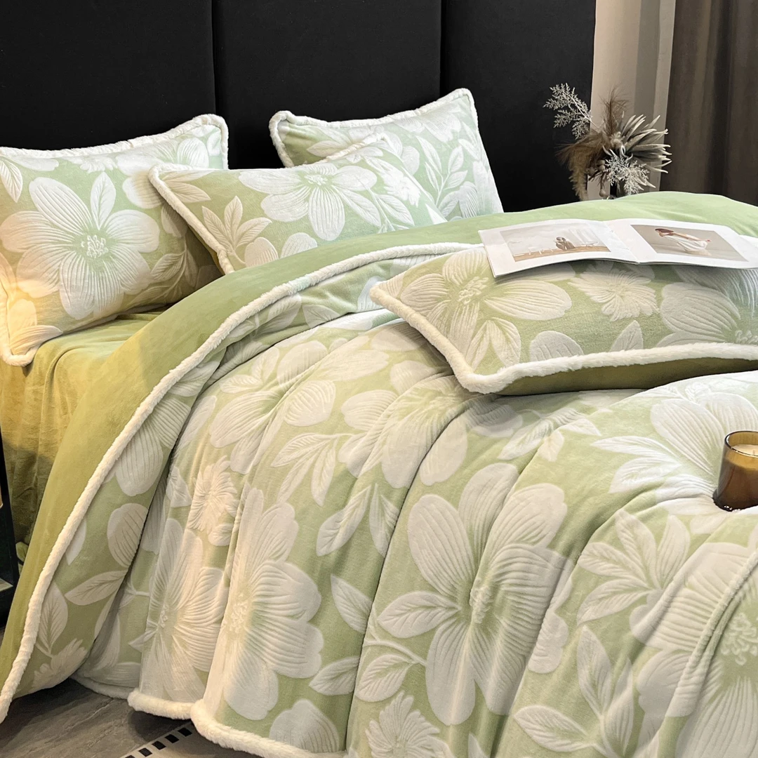 花语绿牛奶绒四件套2.0*2.3