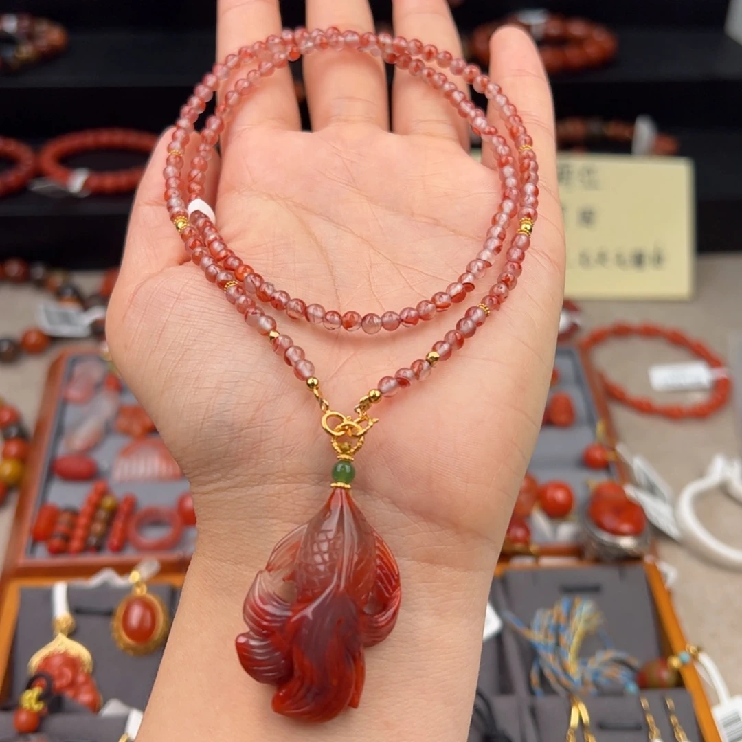 未镶嵌（金鱼项链套装38*24*10-3mm)南红玛瑙